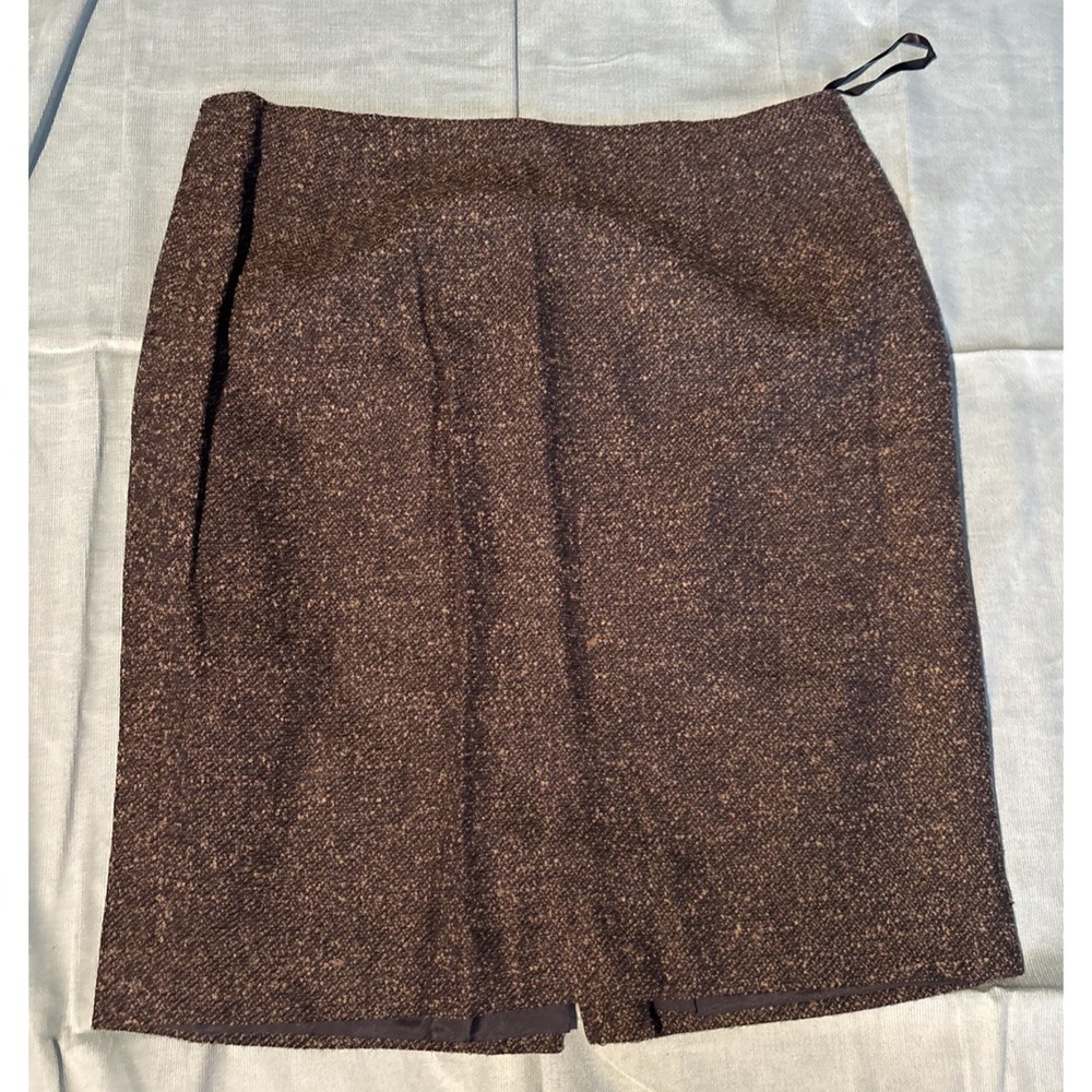 Valerie Stevens Brown Wool Silk Blend Tweed Pencil Skirt Size 16